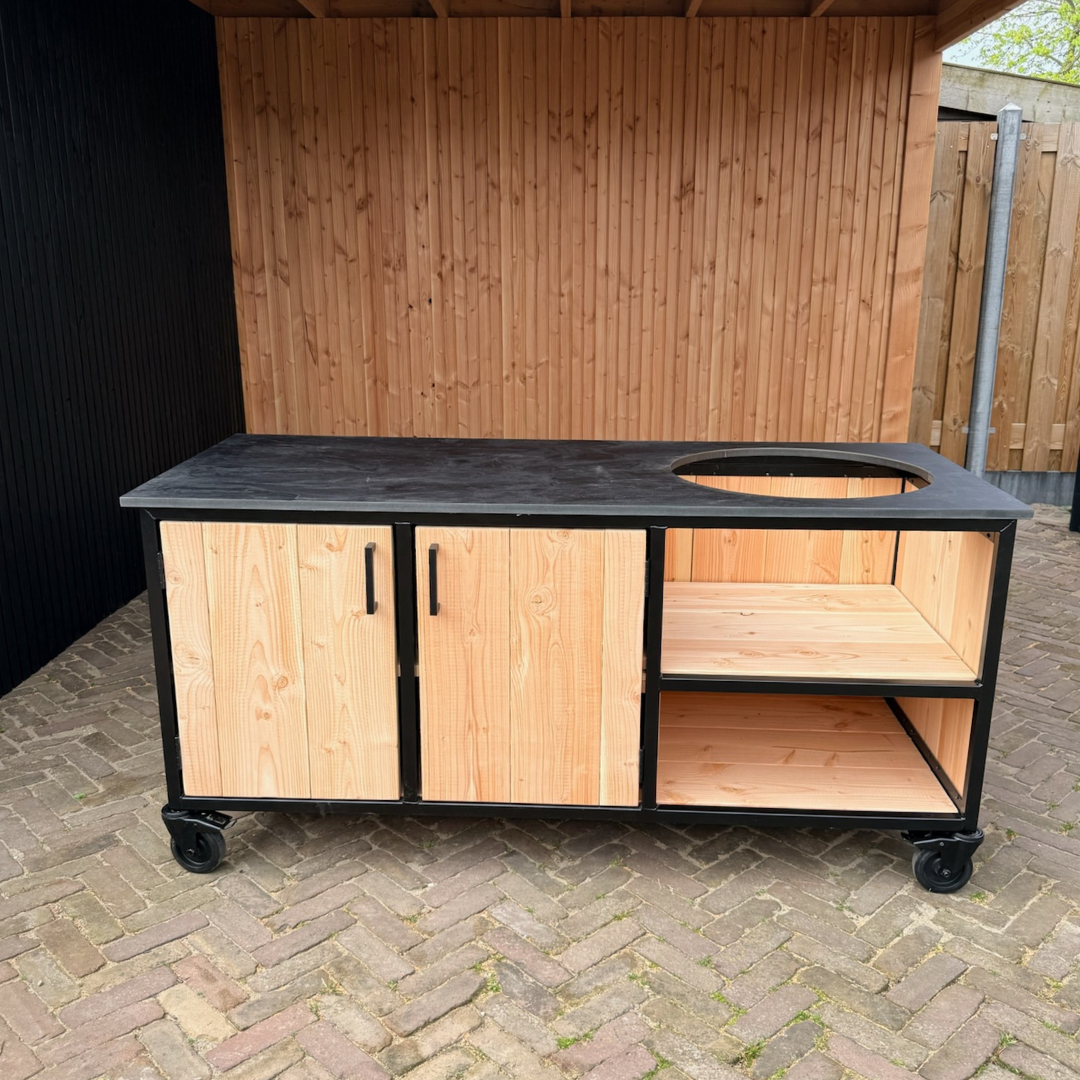 Buitenkeuken Douglas en staal met opbergkast en Zwart HPL werkblad - Lengte 180 cm - Afbeelding 1